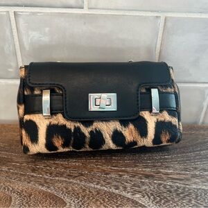 Leopard Print Black Clutch Bag